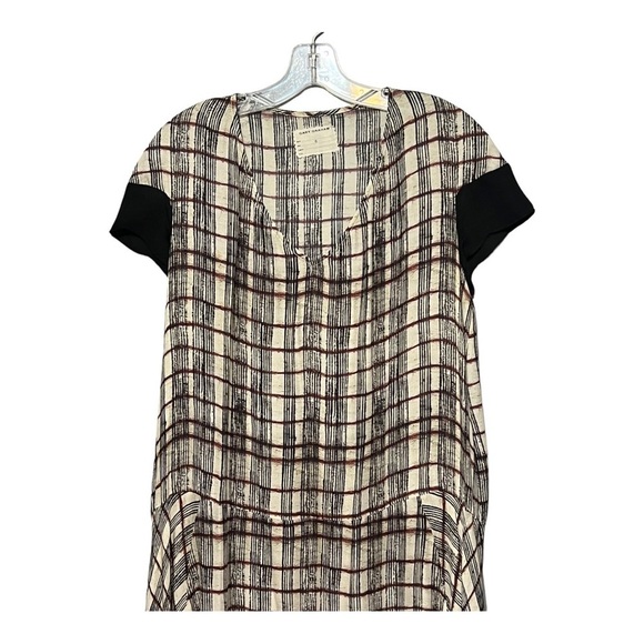 Gary Graham Silk Dress Neutral Red Black Plaid Sheer Lightweight V-Neck MuMu - Picture 10 of 13